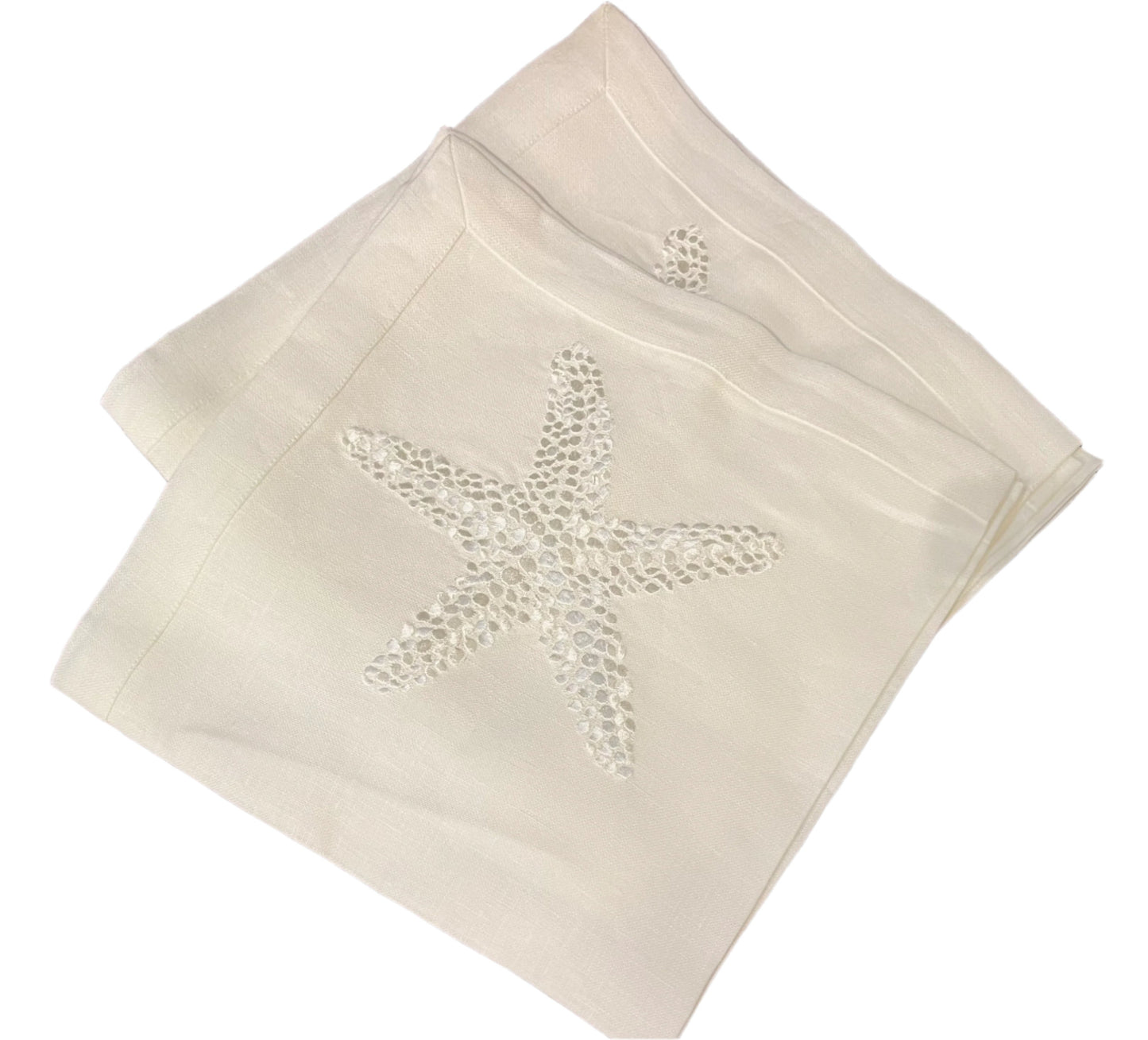 Starfish embroidered napkins, ivory