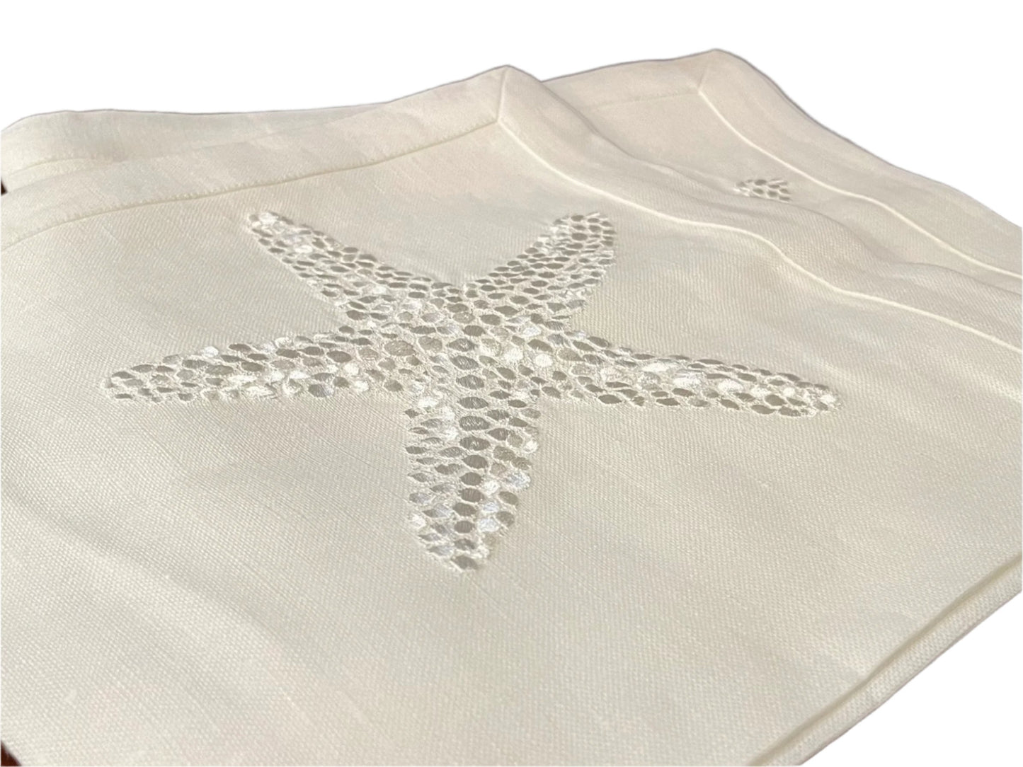 Starfish embroidered napkins, ivory