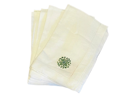 Herald Dinner Napkins, white/emerald