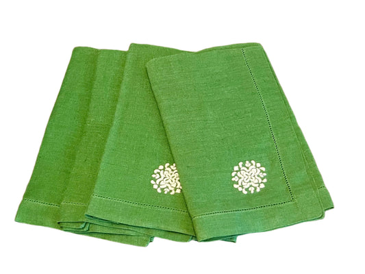 Herald Dinner Napkins, emerald/white